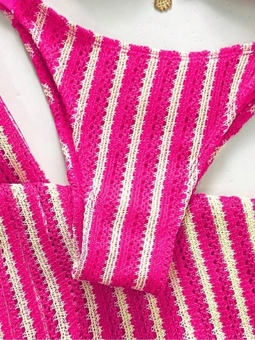 Striped Crochet Pink Bikini & Matching Pants Set